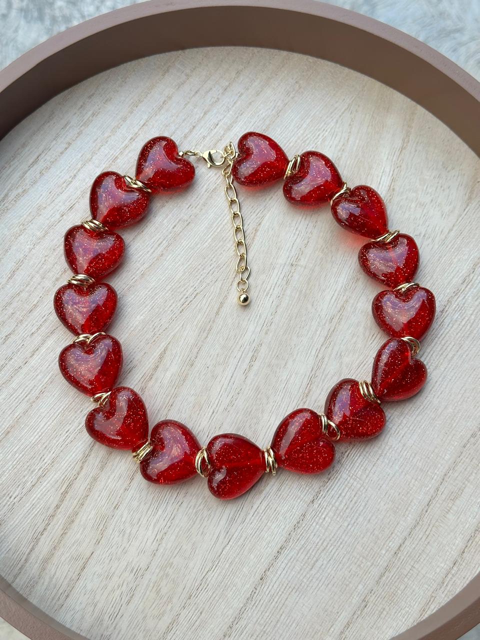 COLLAR CORAZONES ROJOS XL
