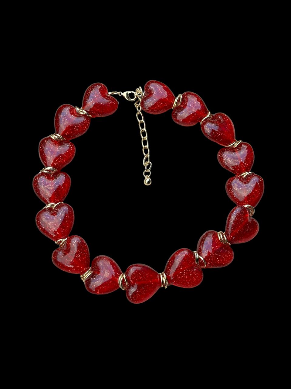 COLLAR CORAZONES ROJOS XL