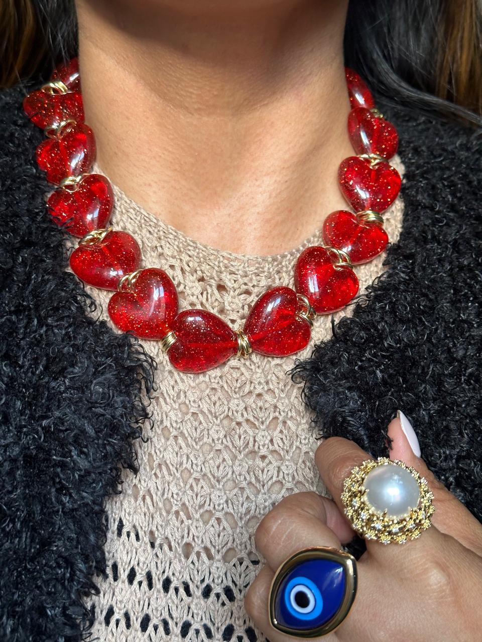 COLLAR CORAZONES ROJOS XL