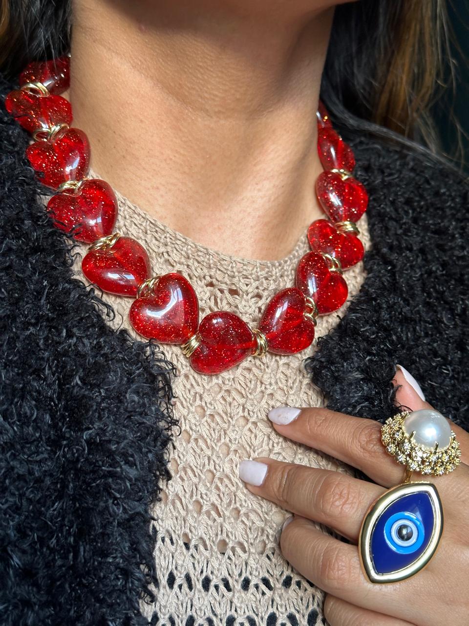 COLLAR CORAZONES ROJOS XL